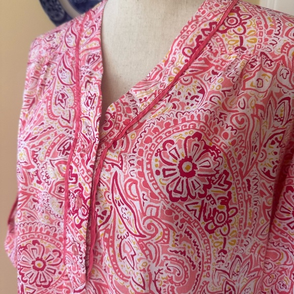 Karen Neuberger | 3/4 Length Sleeve Henley Coverup, Coral Paisley - Picture 5 of 9